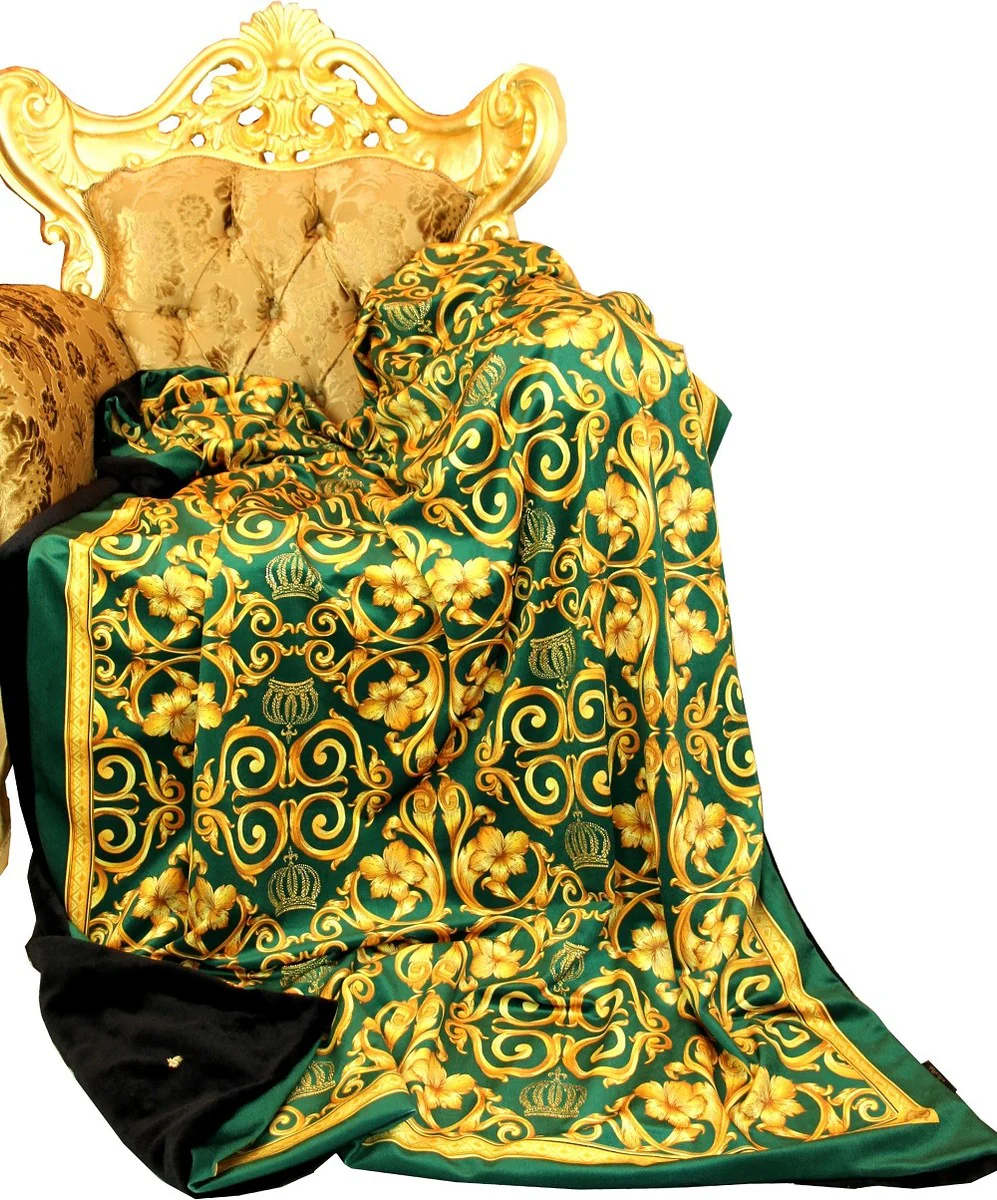 Manta de lujo Pomp??s de Casa Padrino barroco verde / oro de Harald Gl??ckler con pedrer¨ªa