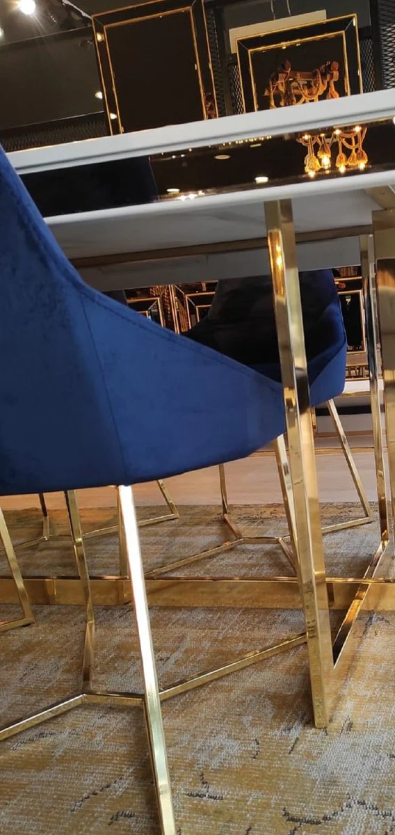 Casa Padrino conjunto de 6 sillas de comedor de lujo azul / oro 54 x 53 x A. 98 cm - Sillas de cocina de lujo - Muebles de comedor - Muebles de cocina - Muebles de lujo