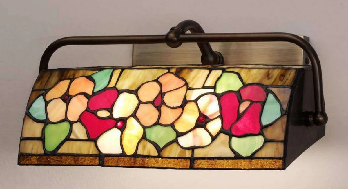 Casa Padrino lámpara de pared Tiffany de lujo flores multicolor 34 x A. 12 cm - Lámpara de pared Tiffany con pantalla de vidrio hecha a mano - Interior de lujo - Luces de lujo - Luces Tiffany