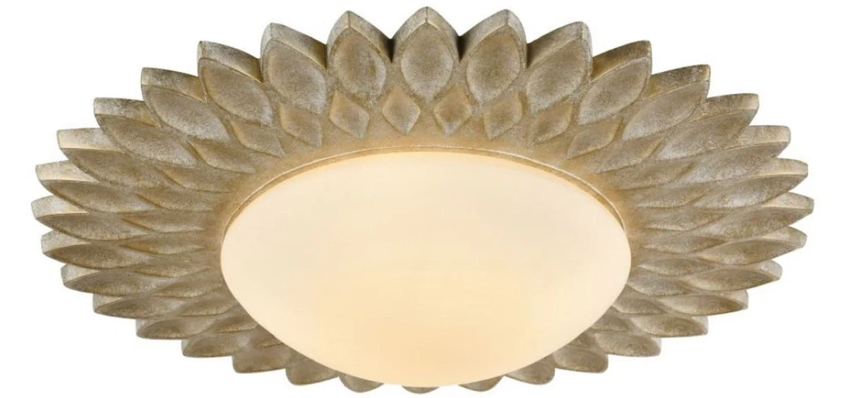 Casa Padrino lámpara de techo de diseño crema oro / blanco Ø 56 x H. 10,3 cm - Lámpara de Techo Moderna