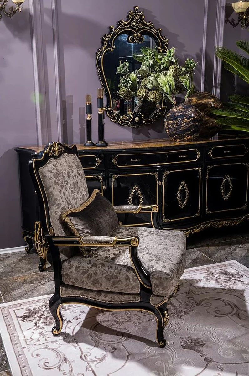 Casa Padrino conjunto de muebles barrocos de lujo aparador con espejo negro / oro - Magnífica mueble de madera maciza con elegante espejo de pared - Muebles de estilo barroco