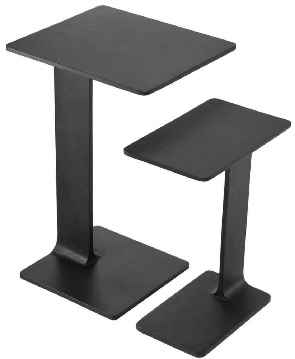 Casa Padrino conjunto de mesa auxiliar de lujo negro - 2 Mesas de aluminio de alta calidad - Muebles de sala - Calidad de Lujo