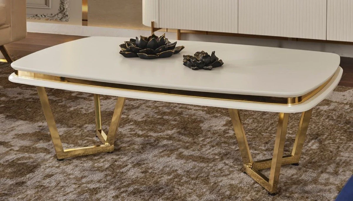 Casa Padrino mesa de centro de lujo blanco / oro 120 x 70 x A. 40 cm - Mesa de sal¨®n rectangular - Muebles de sal¨®n de lujo