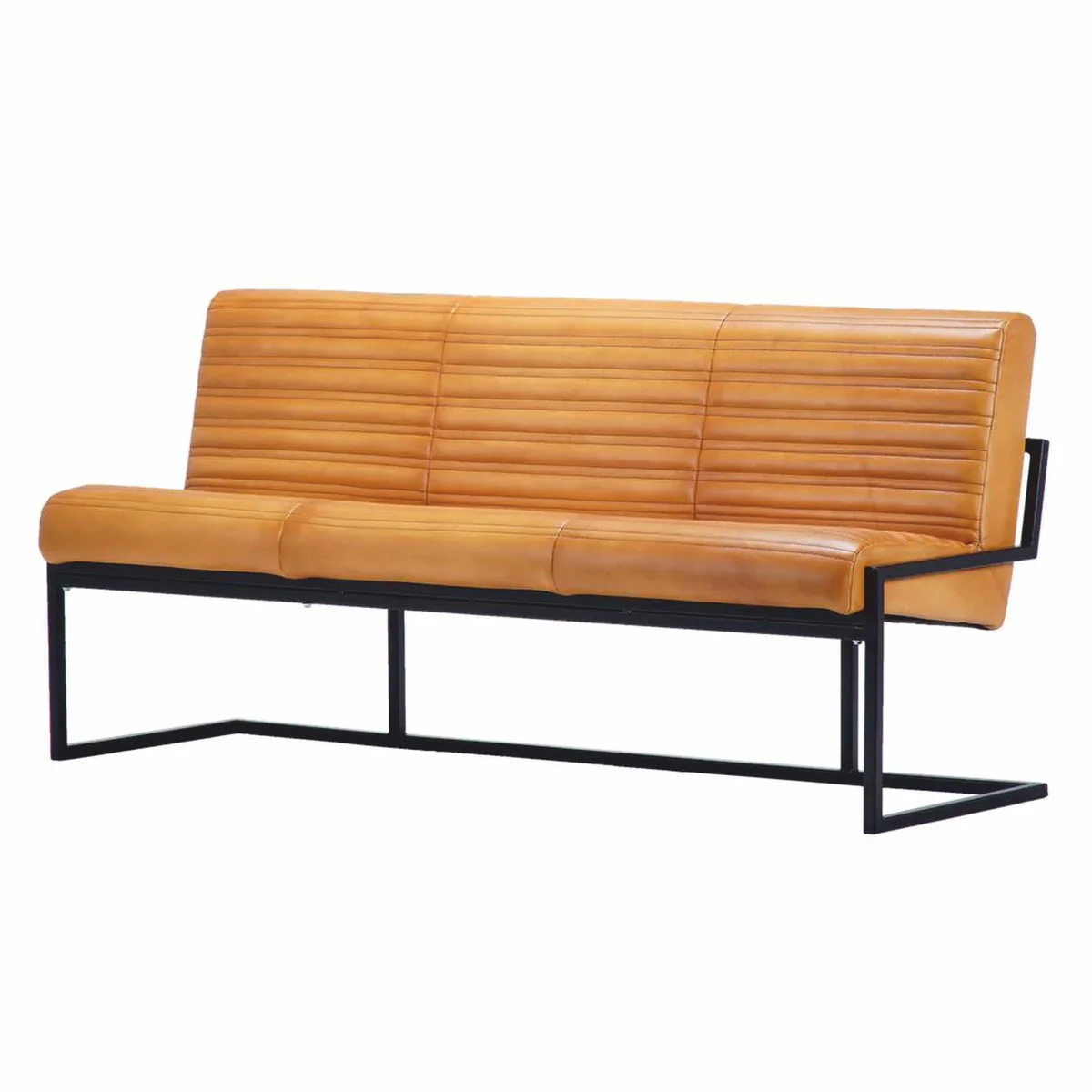 Casa Padrino banco de lujo de cuero genuino marrón claro / negro 180 cm - Muebles de cuero genuino
