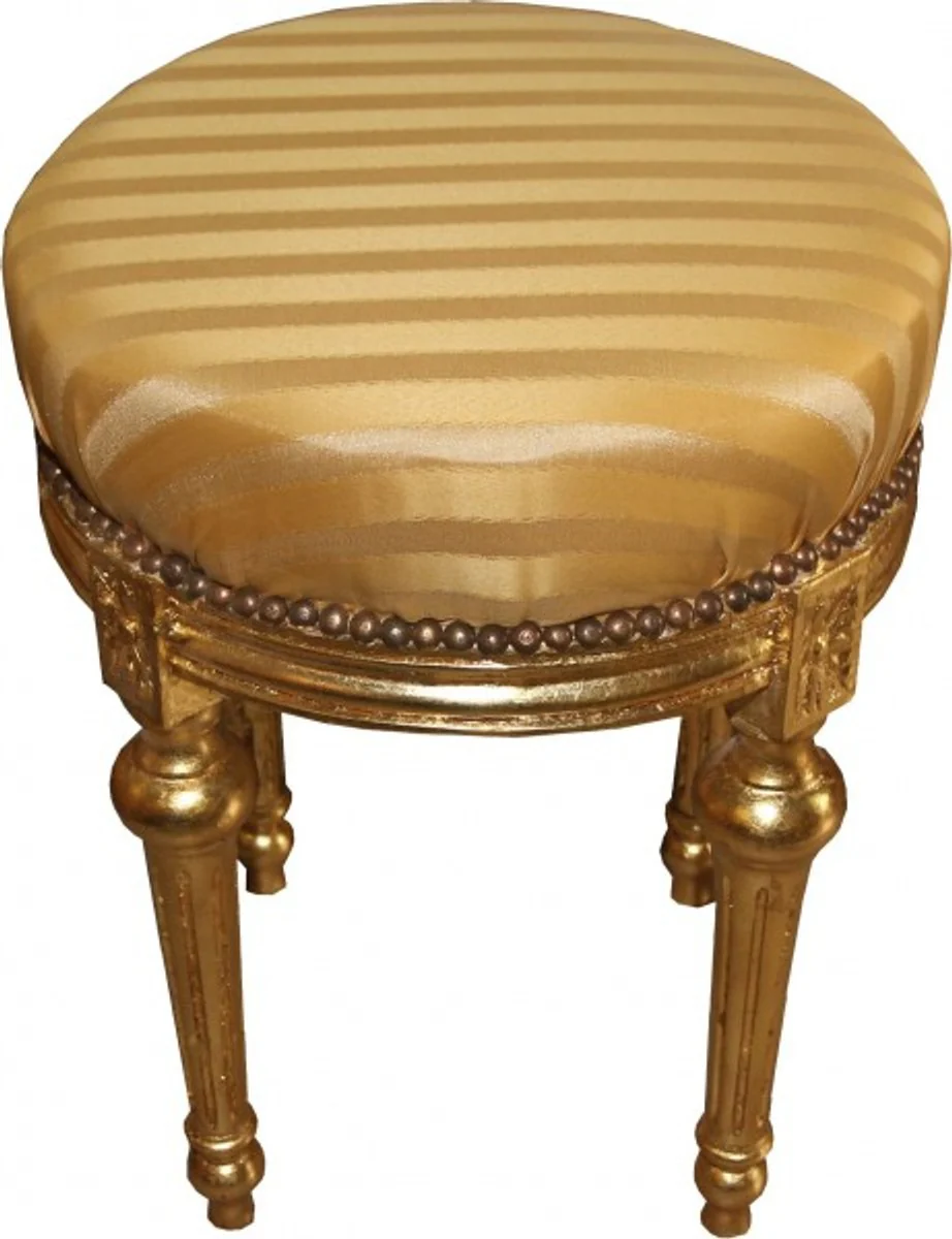Casa Padrino barroco Stool - Taburete redondo rayas crema de oro / oro Mod2 - taburetes muebles barrocos