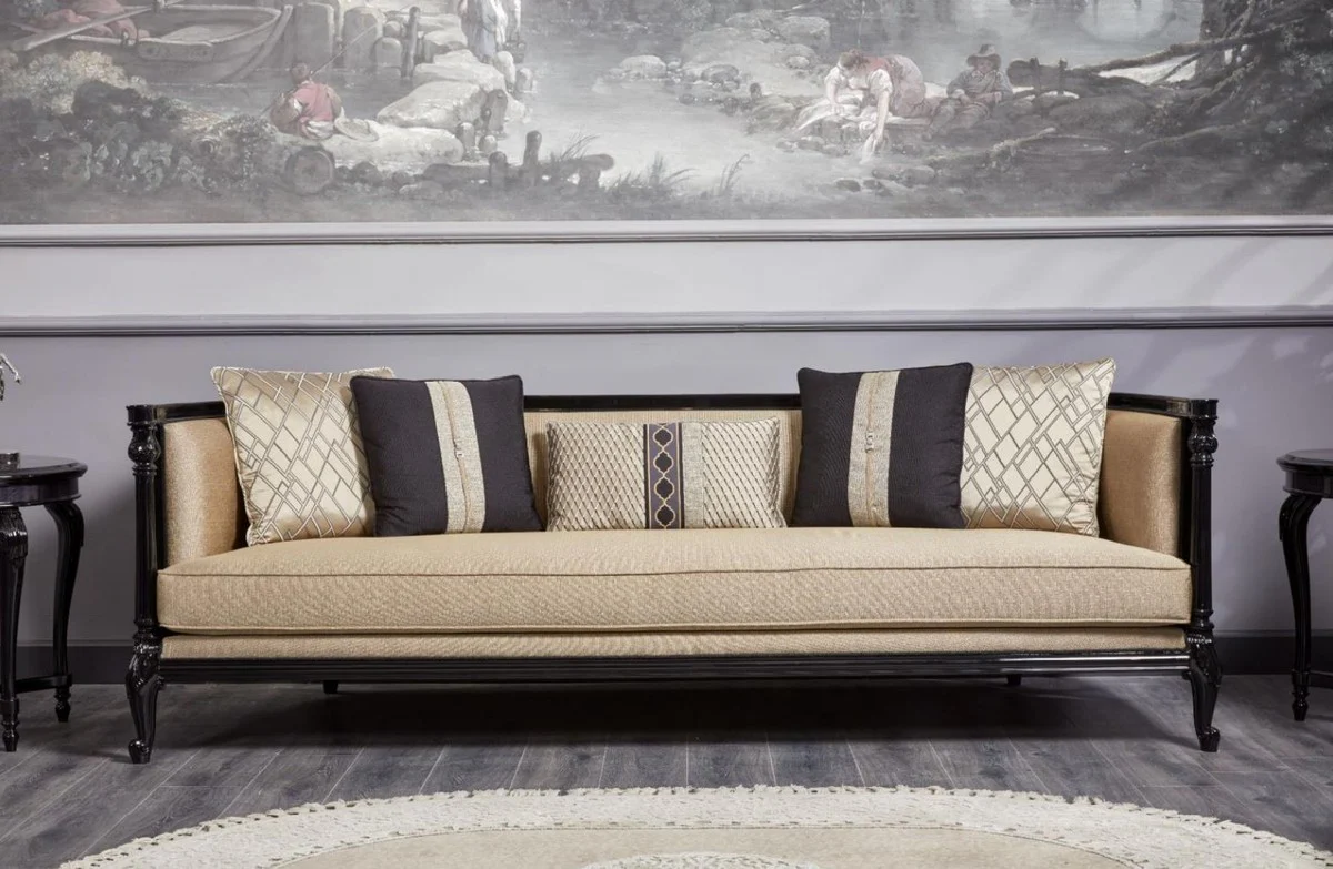 Casa Padrino sof¨¢ barroco de lujo oro / azul / negro - Magn¨ªfico sof¨¢ de sal¨®n - Muebles de sal¨®n estilo barroco - Muebles de lujo estilo barroco - Muebles barrocos - Noble y Magn¨ªfico