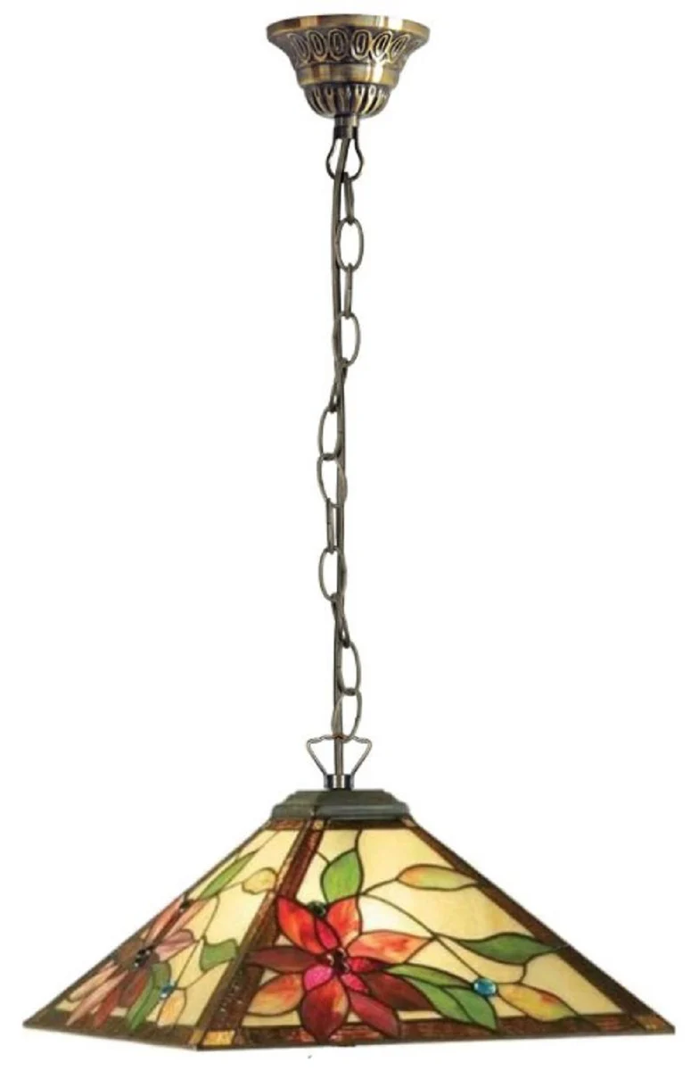 Casa Padrino lámpara colgante Tiffany de lujo multicolor 43 x 43 x A. 75 cm - Lámpara colgante Art Deco Tiffany - Lámpara colgante decorativa - Lámpara colgante de salón - Luces Tiffany