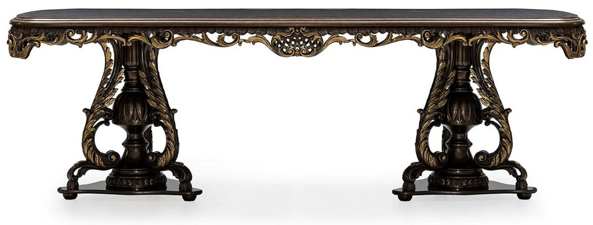 Casa Padrino conjunto de comedor barroco de lujo gris / marr¨®n / oro - 1 Mesa de Comedor Barroco y 8 Sillas de Comedor Barrocos - Muebles de comedor de lujo estilo barroco