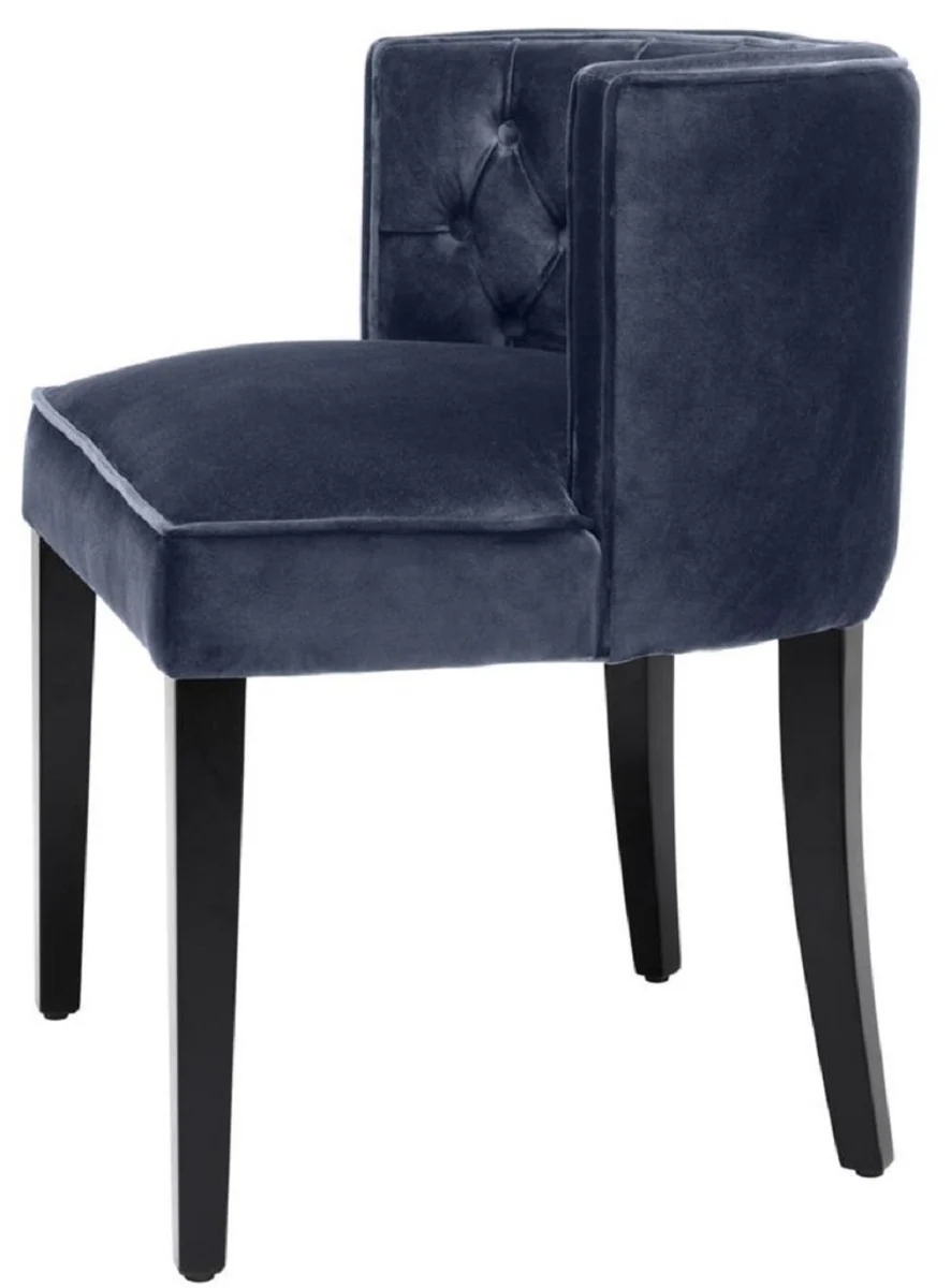 Casa Padrino Silla de Comedor Chesterfield de Lujo Azul de Medianoche / Negro 60 x 58 x H. 77 cm - Muebles de Comedor