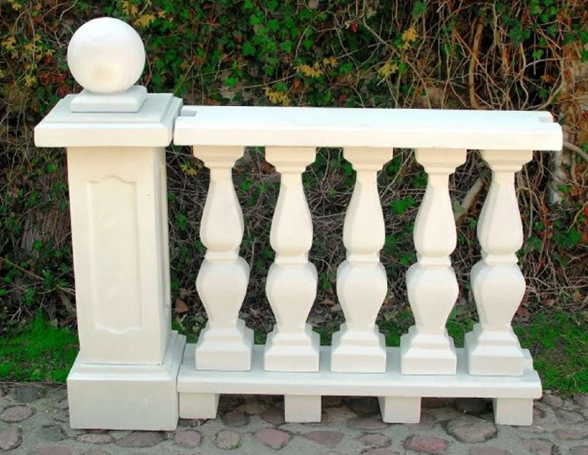 Casa Padrino balaustrada Art Nouveau con columna y bola decorativa blanco 133 x 33 x A. 110 cm - Barandilla de piedra maciza hechas del concreto más fino - Magnífica decoración de terraza