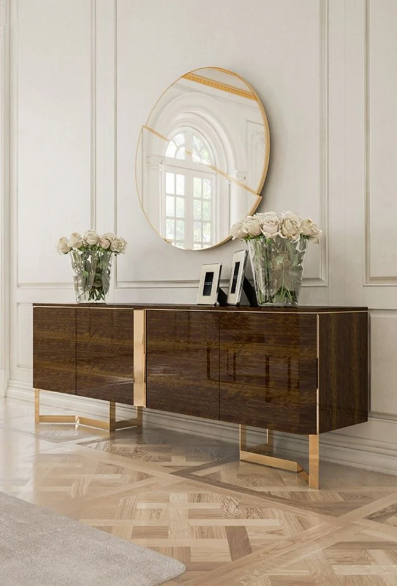 Casa Padrino conjunto de sala de estar de lujo marr¨®n / oro - 1 Aparador y 1 Espejo de Pared - Gabinete de sala con espejo - Muebles de sala - Calidad de Lujo
