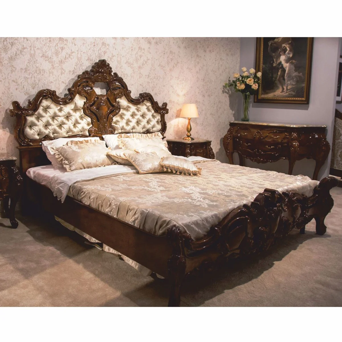 Casa Padrino cama de matrimonio barroco de lujo marr¨®n oscuro / oro - Muebles de dormitorio barrocos