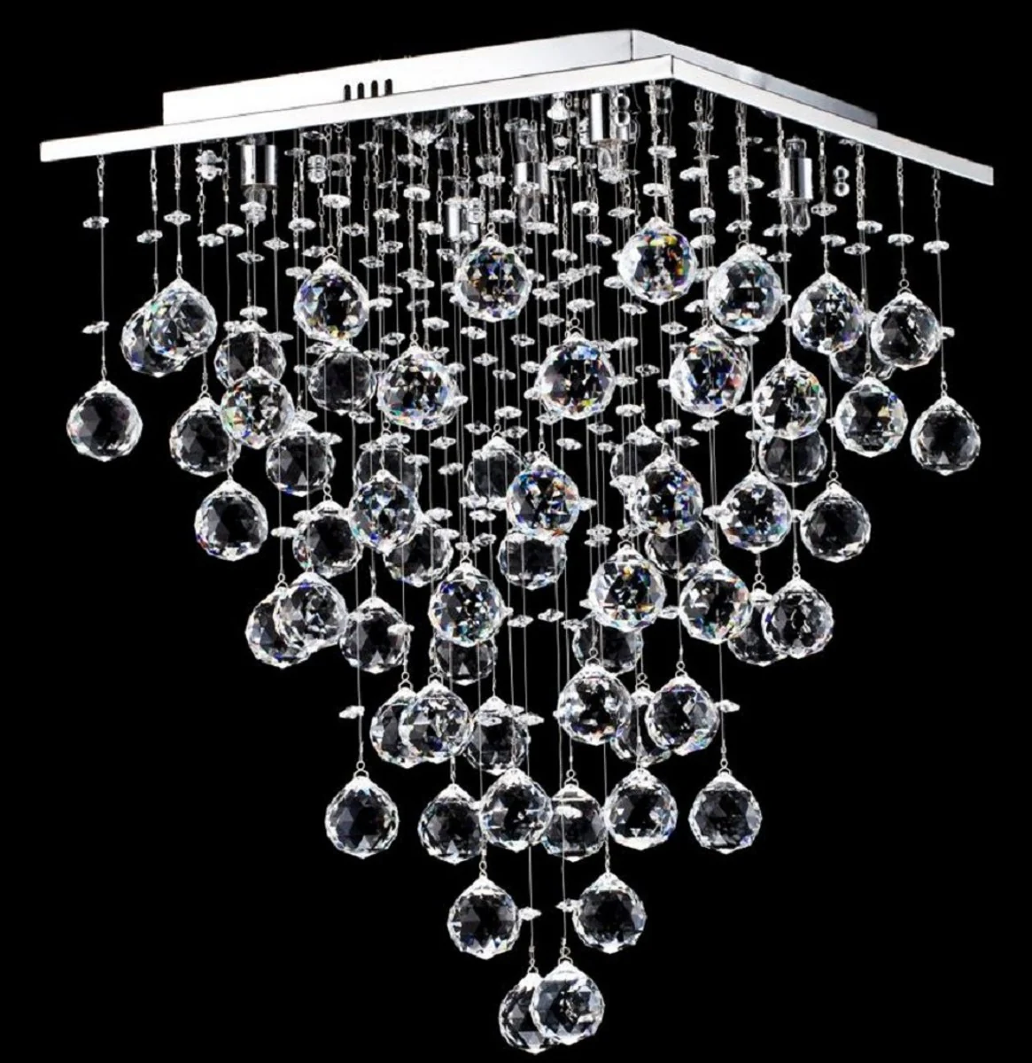 Casa Padrino lámpara de techo de diseño plata 50 x 50 x H. 65 cm - Lámpara de Techo Moderna Cromada con Cadenas de Cristal