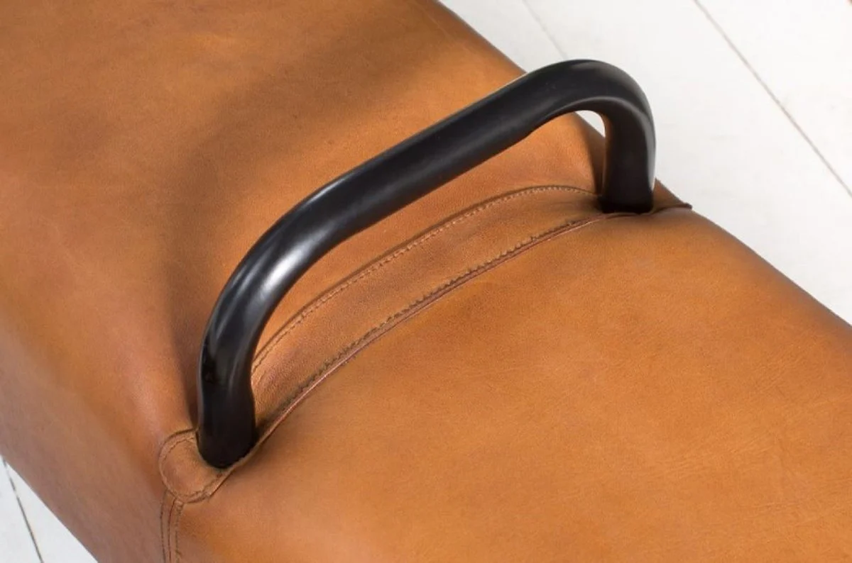 Casa Padrino banco de lujo marrón / natural / negro 134 x 35 x H. 60 cm - Banco de cuero genuino en la óptica de Turnbock