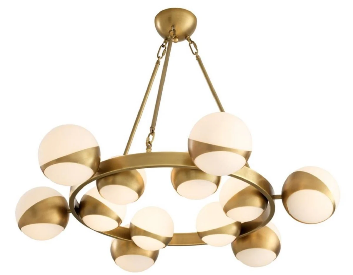 Casa Padrino araña de lujo latón antiguo / blanco Ø 96 x H. 73 cm - Muebles de Lujo