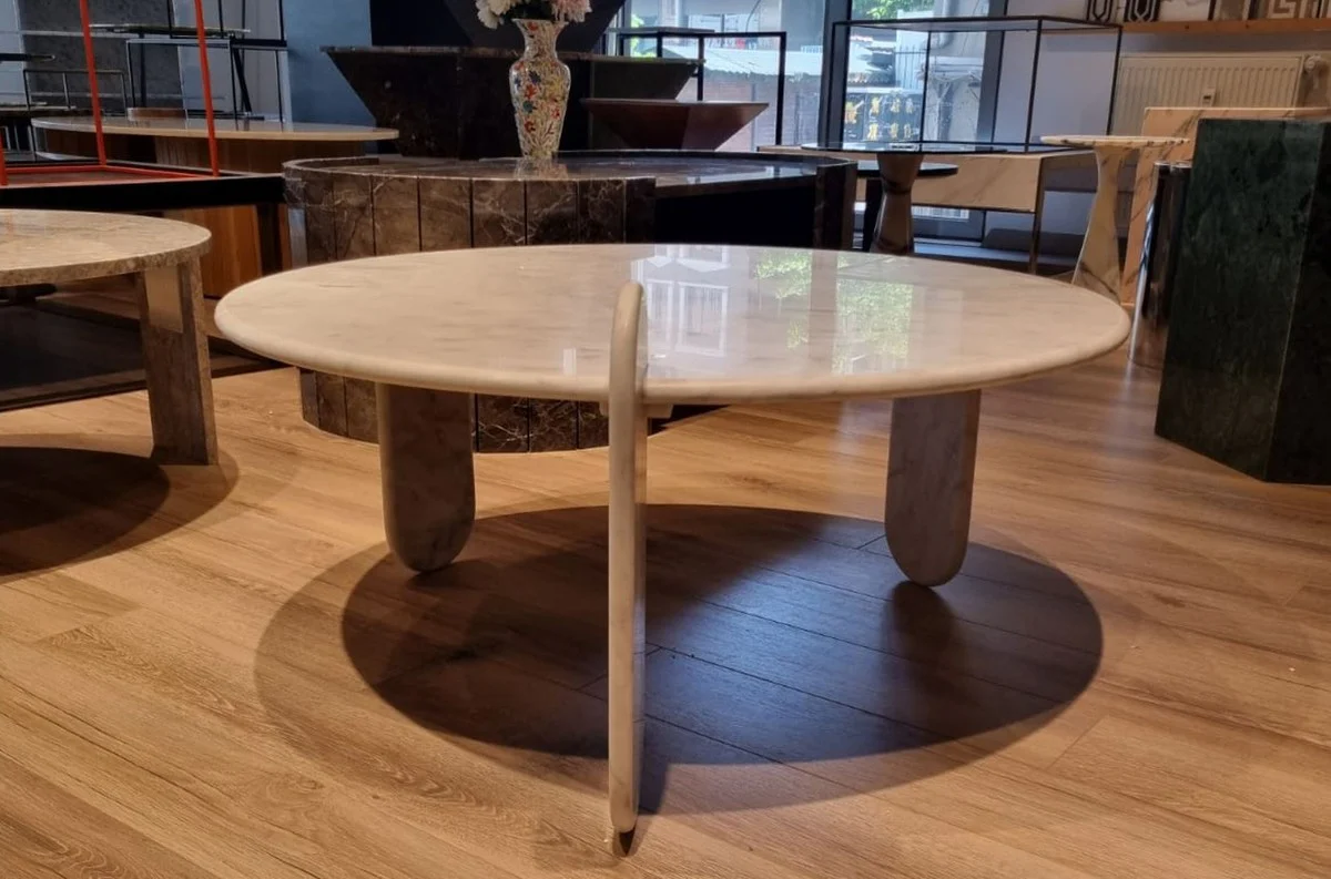 Casa Padrino mesa de centro de m¨¢rmol de lujo blanco 140 cm - Muebles de sal¨®n de lujo