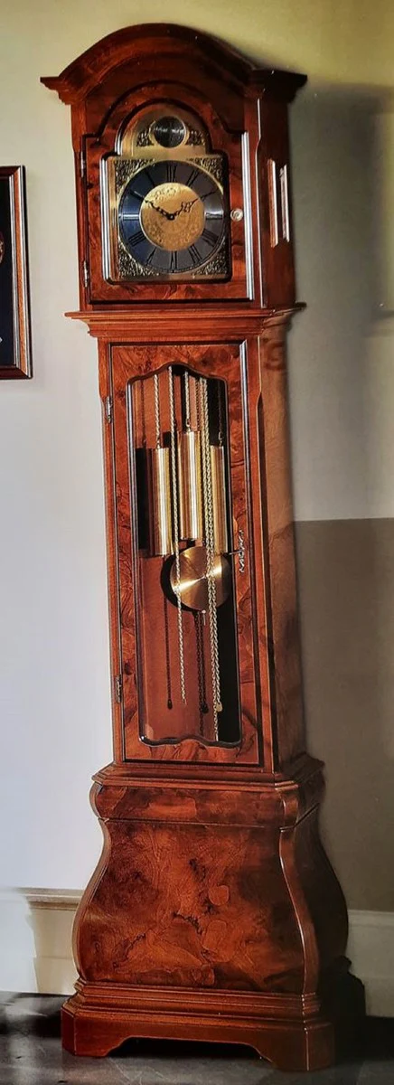 Casa Padrino reloj de abuelo Biedermeier de lujo marrón oscuro - Magnífico reloj de péndulo de madera maciza - Muebles de salón y hotel Biedermeier - Calidad de Lujo - Hecho en Italia