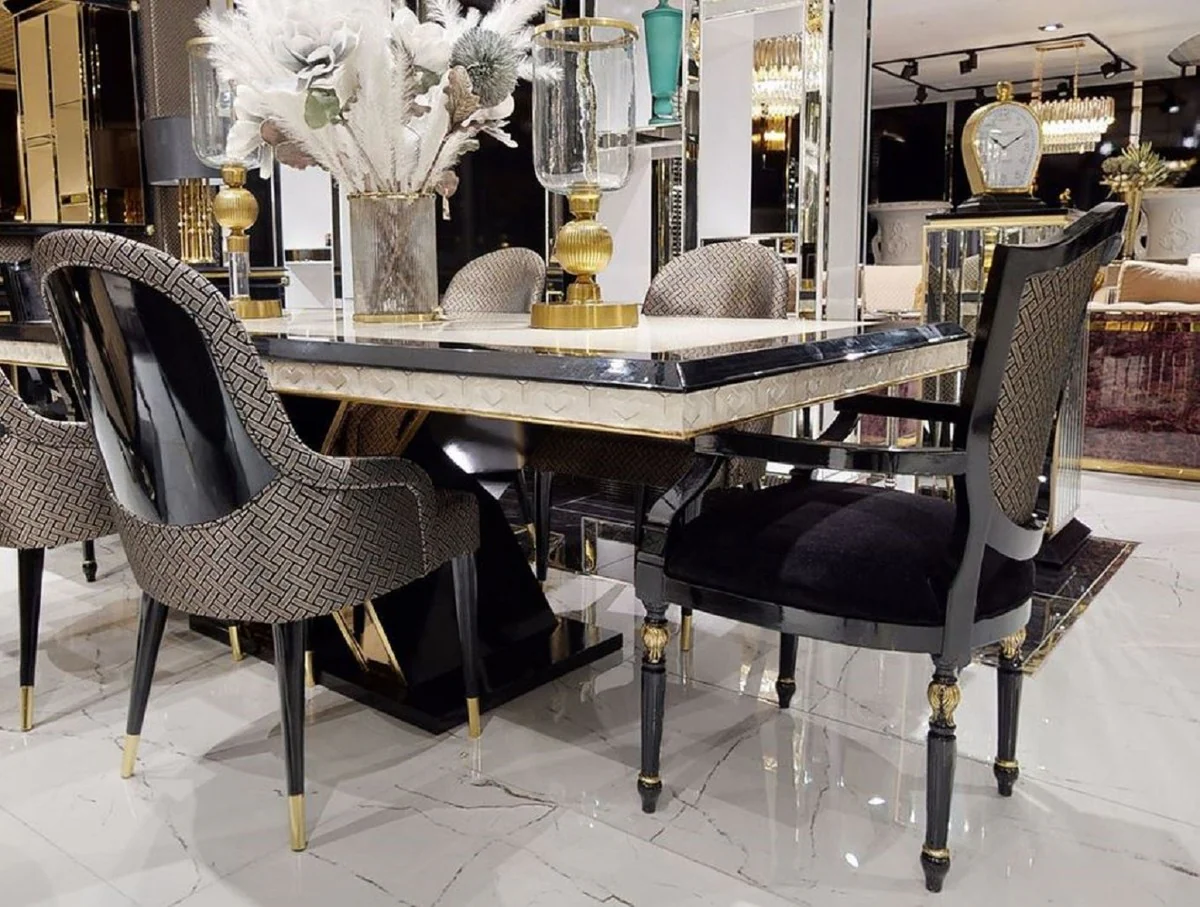 Casa Padrino conjunto de sillas de comedor Art Deco de lujo negro / oro - Conjunto de 6 sillas de cocina - Muebles de comedor Art Deco de lujo