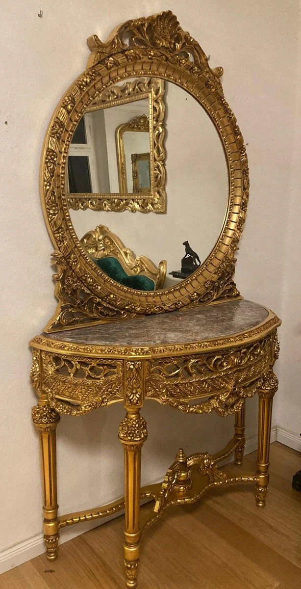 Casa Padrino consola de espejo barroco con tapa de m¨¢rmol oro / gris - Magn¨ªfica consola barroca con espejo - Muebles de armario estilo barroco - Muebles barrocos - Muebles de estilo antiguo
