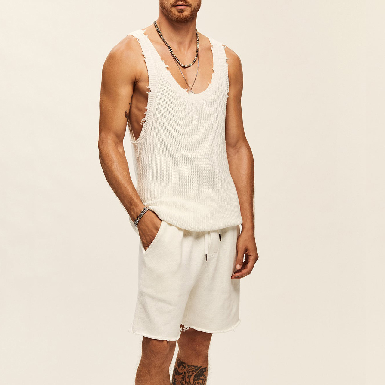 Suitmens Men's Casual Knit Sleeveless Athletic Shorts Set 04