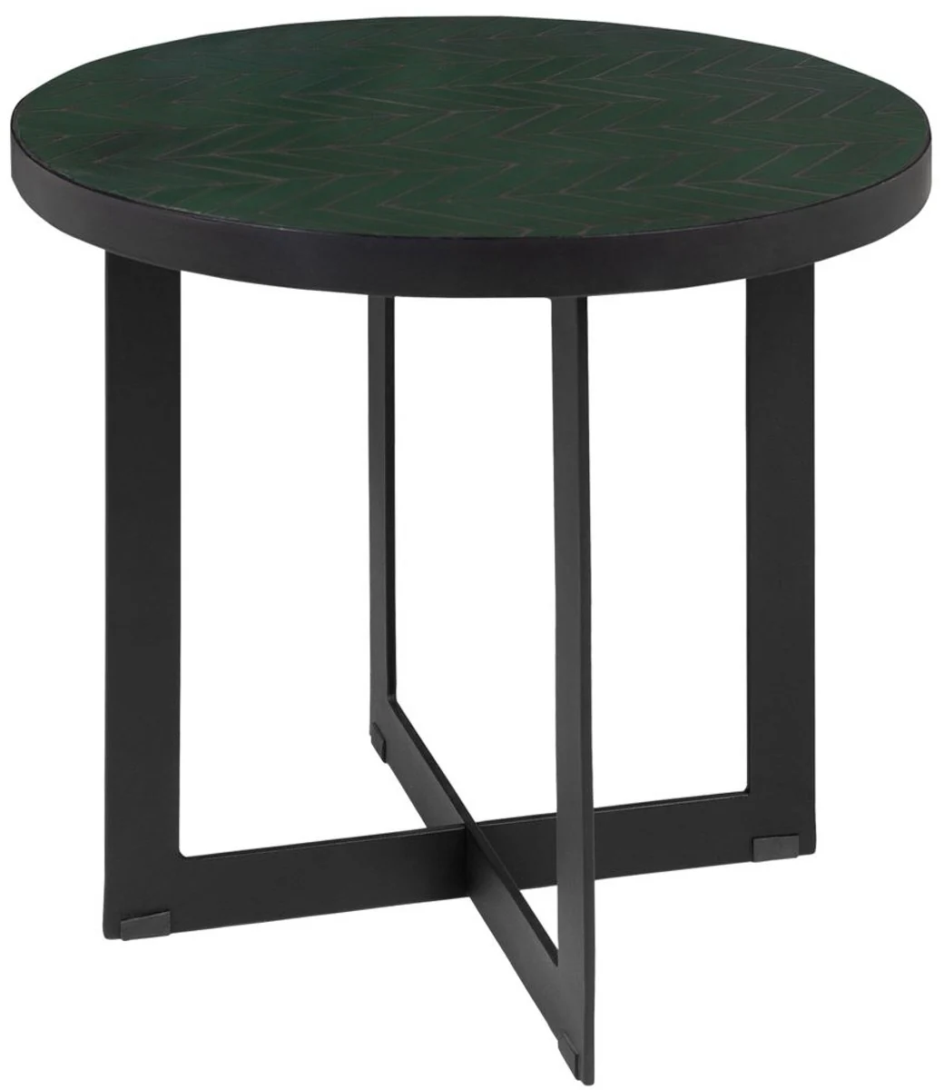 Casa Padrino mesa de centro de lujo verde / negro Ø 50 x H. 45 cm - Mesa de Café Redonda con Azulejos de Cerámica