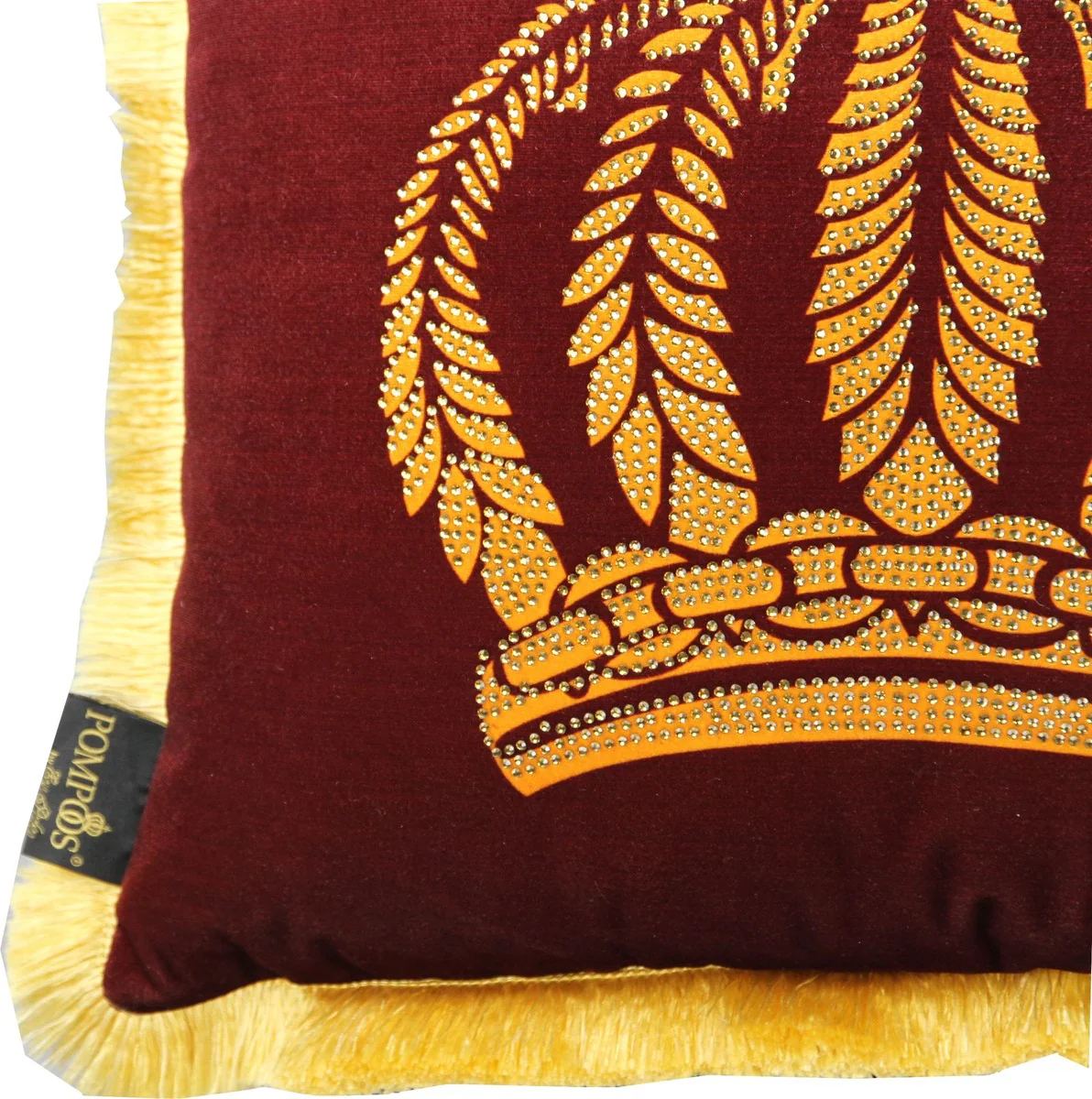 Harald Gl??ckler Luxury Throw Pillow Pomp??s by Casa Padrino Bordeaux / Gold Crown with Rhinestones - Gl??ckler Pillow