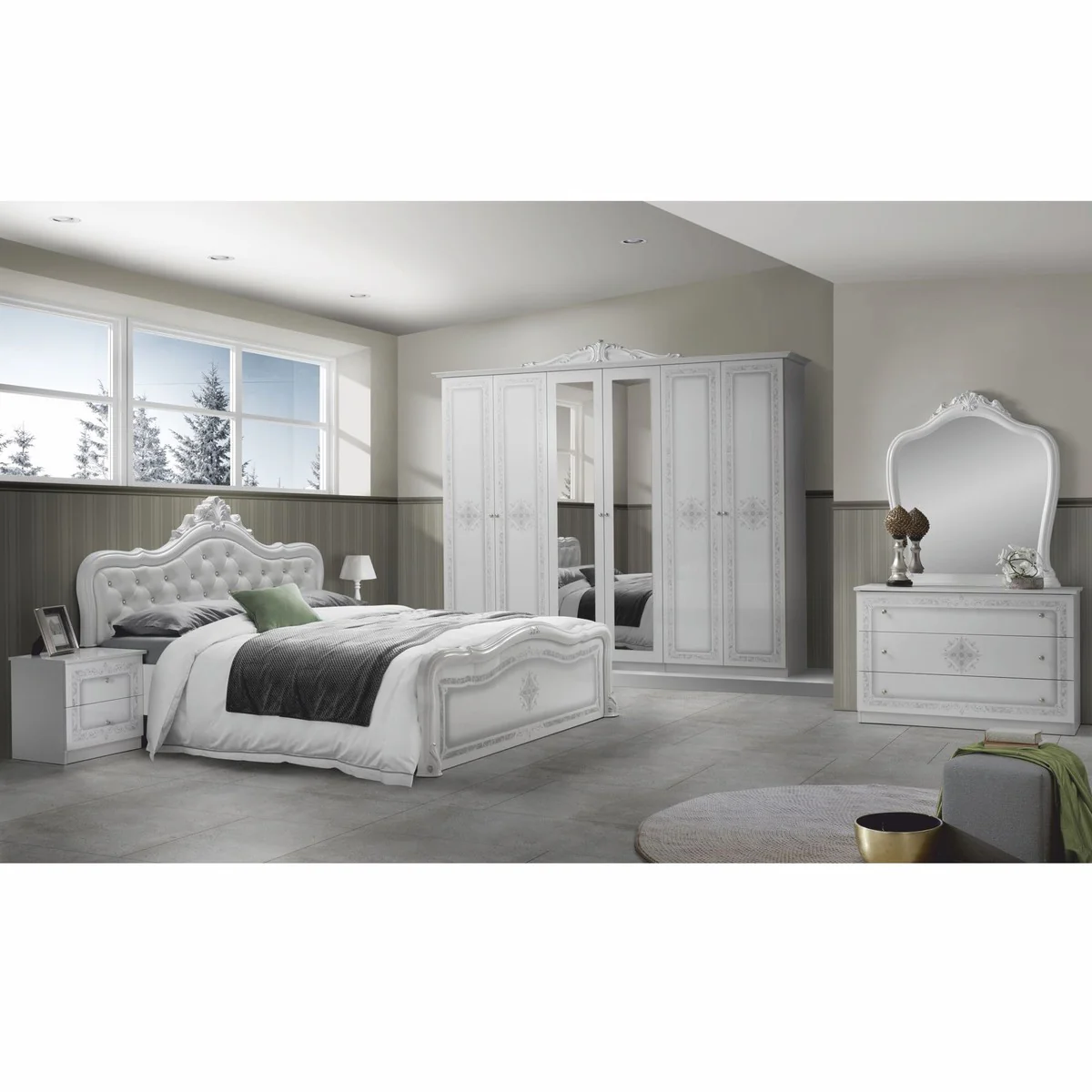 Casa Padrino armario de dormitorio barroco de lujo blanco / gris 261,4 cm - Muebles de dormitorio barrocos