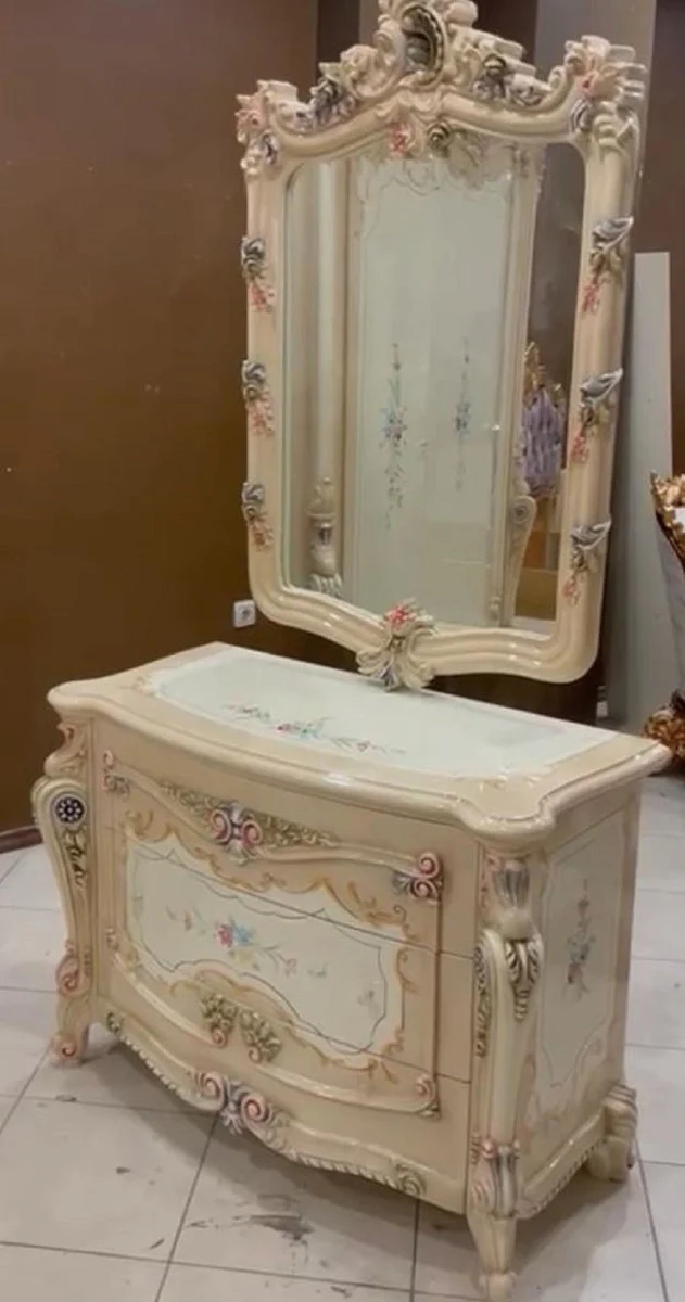 Casa Padrino cómoda barroco de lujo con espejo de pared beige / crema / multicolor