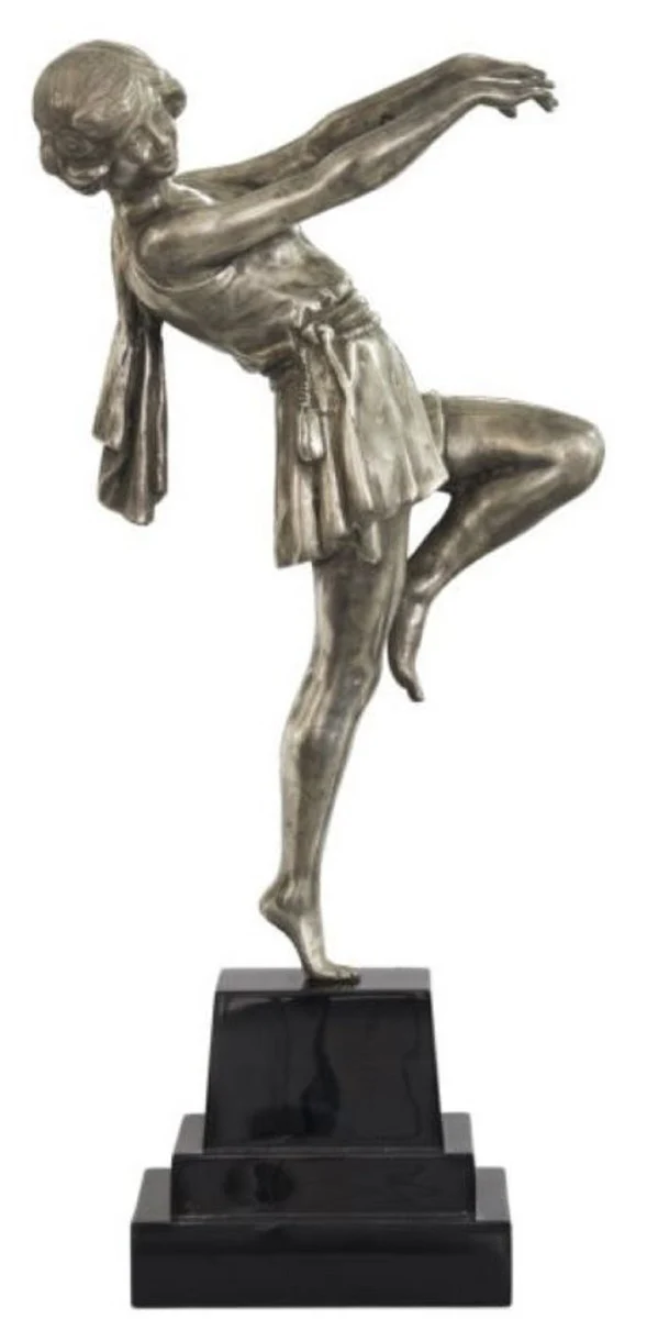 Casa Padrino figura de bronce de lujo dama de baile plata / negro 22 x 11 x H. 51 cm - Deco Figura sobre Base de Madera