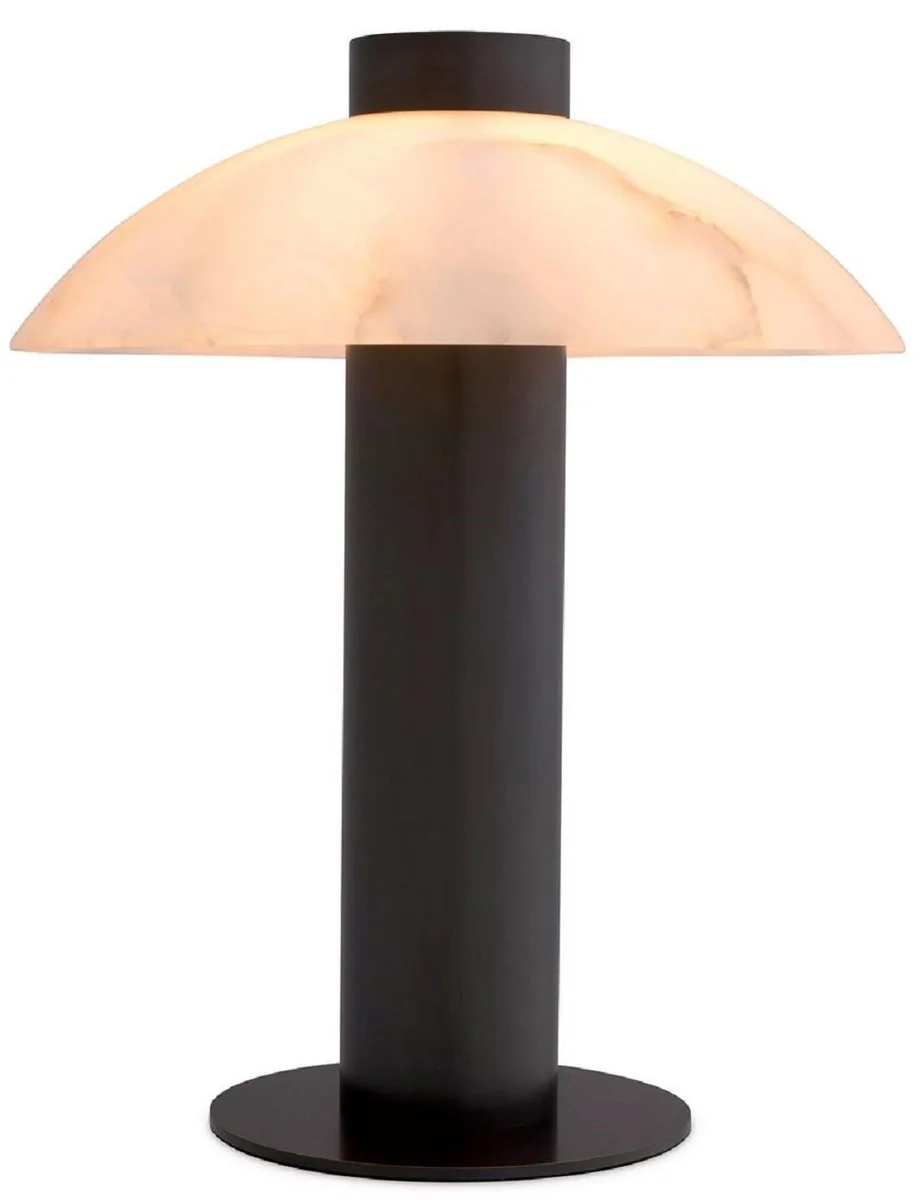 Casa Padrino lámpara de mesa de lujo bronce / alabastro Ø 39,5 x A. 49 cm - Lámpara de escritorio redonda de metal con pantalla de alabastro - Iluminación de lujo - Muebles de lujo