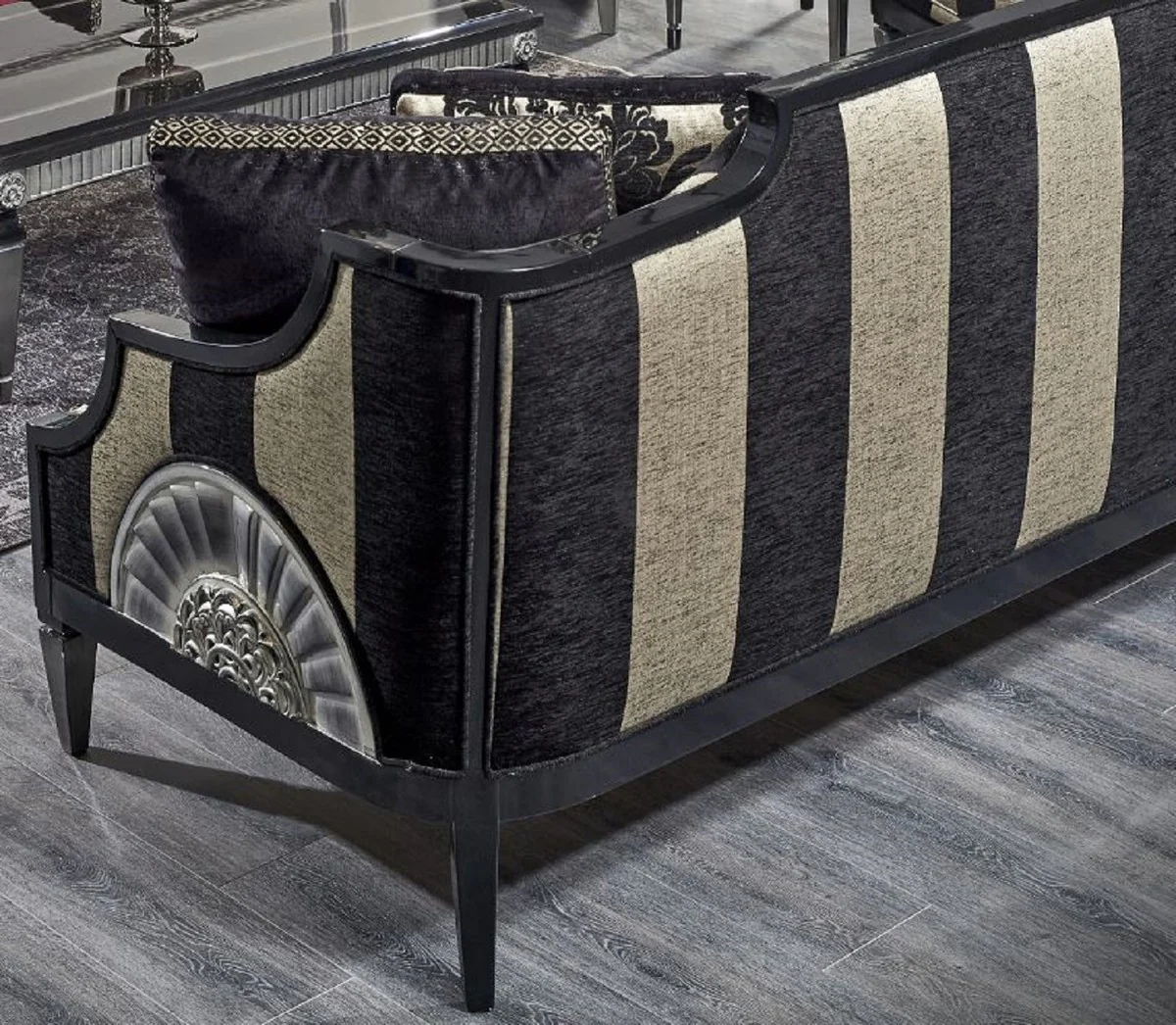 Casa Padrino sof¨¢ barroco de lujo negro / oro / plata 244 x 95 x H. 88 cm - Muebles de Sal¨®n Barrocos