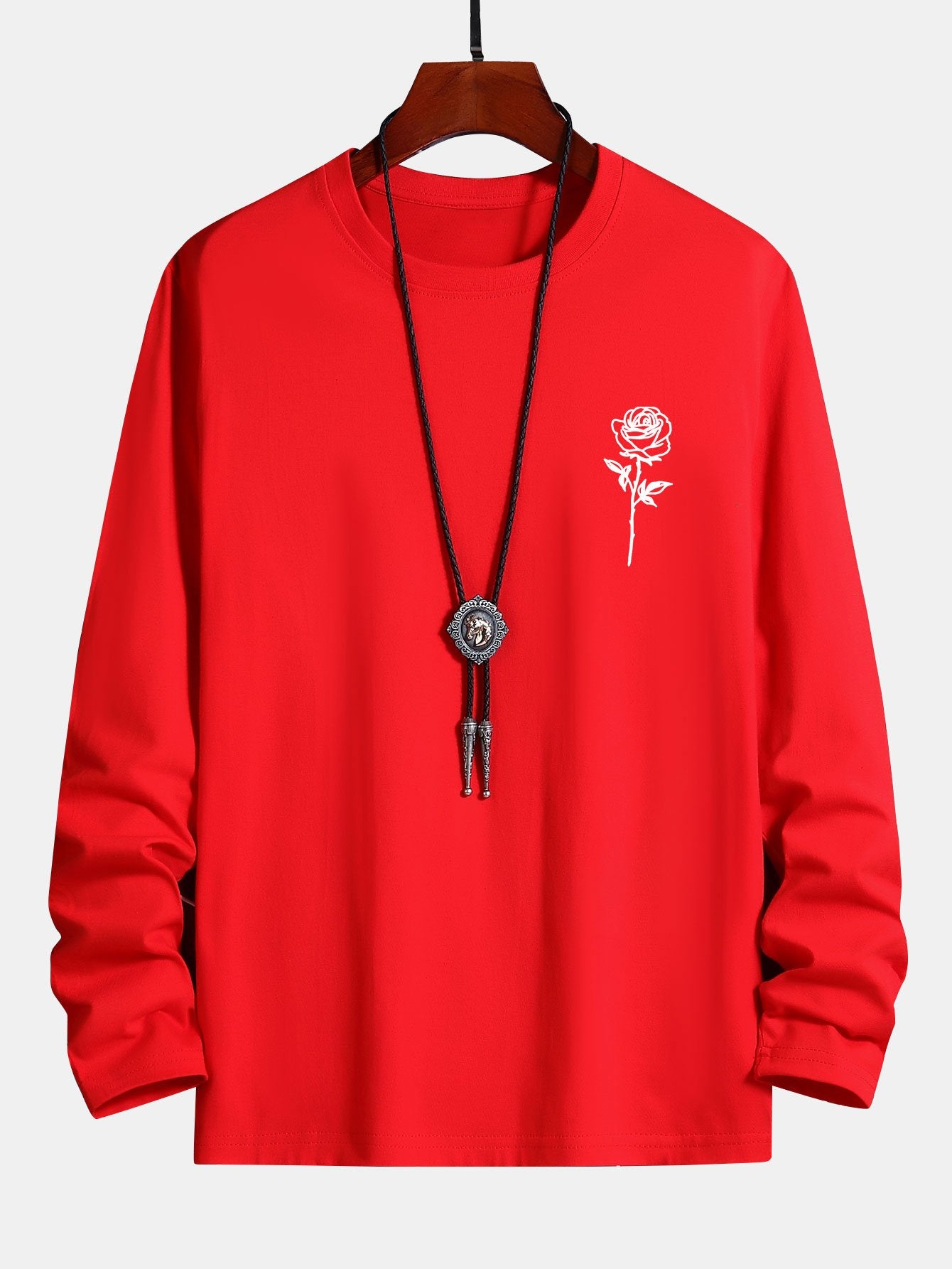 Long Sleeve Rose Print Cotton T-Shirt