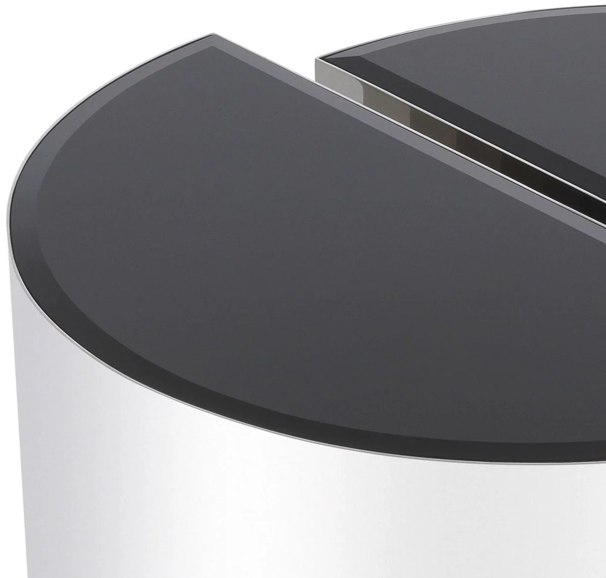 Casa Padrino conjunto de mesa auxiliar de lujo plata / negro - 2 Mesas semicirculares de acero inoxidable con tapas de vidrio biselado - Muebles de sala de lujo