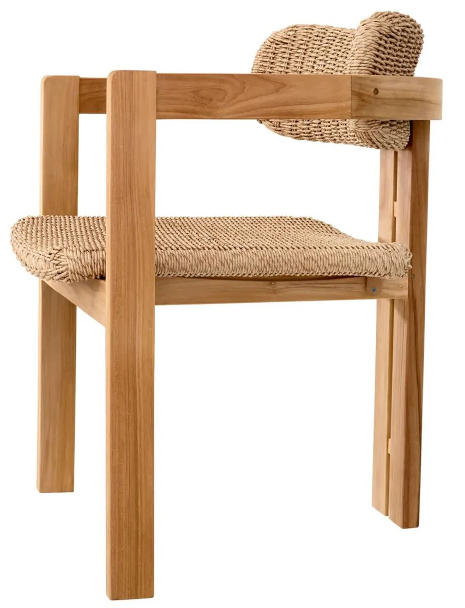 Casa Padrino Silla de Comedor de Teca de Lujo con Reposabrazos Natural 60 x 53 x A. 77 cm - Silla de Jard¨ªn - Muebles de Jard¨ªn - Muebles de Comedor - Muebles de Teca de Lujo