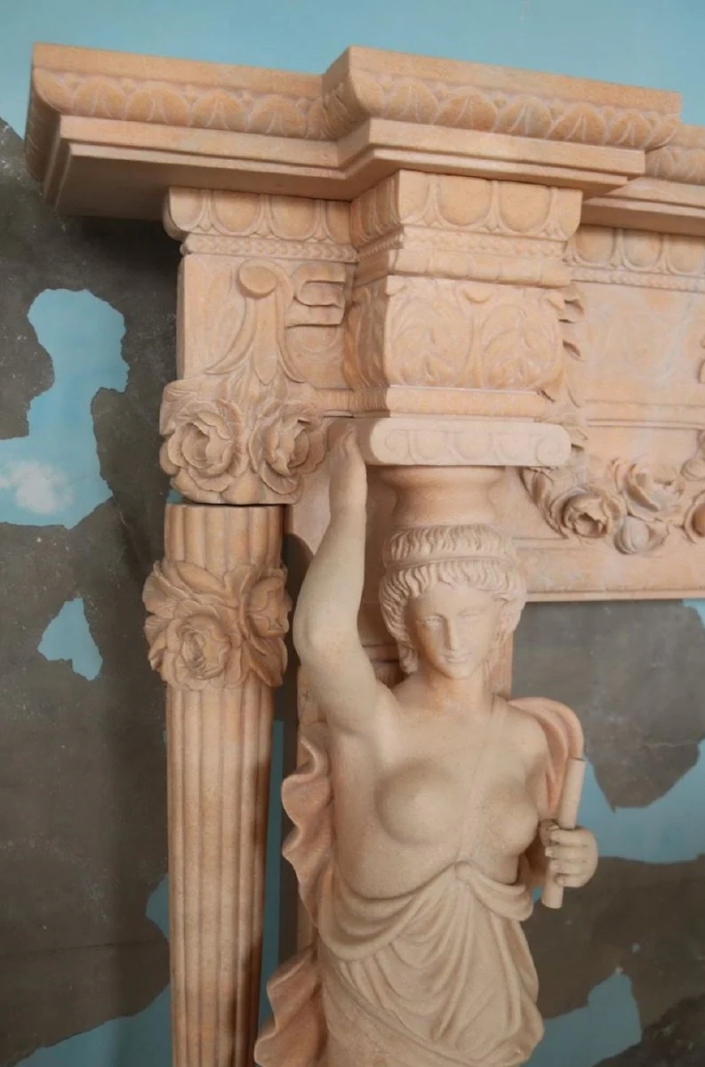 Casa Padrino marco de chimenea de m¨¢rmol barroco de lujo beige 200 x A. 150 cm