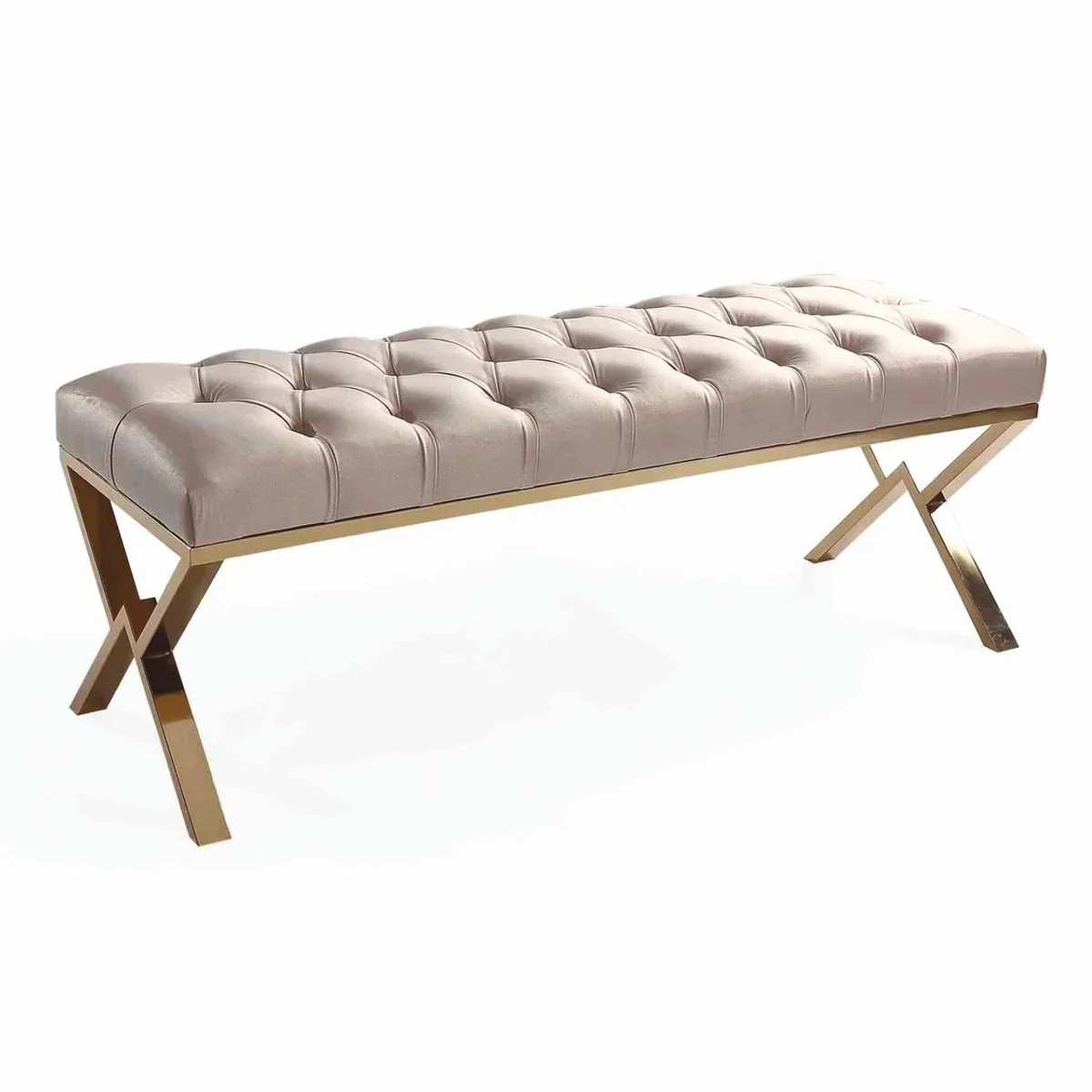 Casa Padrino banco Chesterfield de lujo beige / oro 120 cm - Muebles de lujo