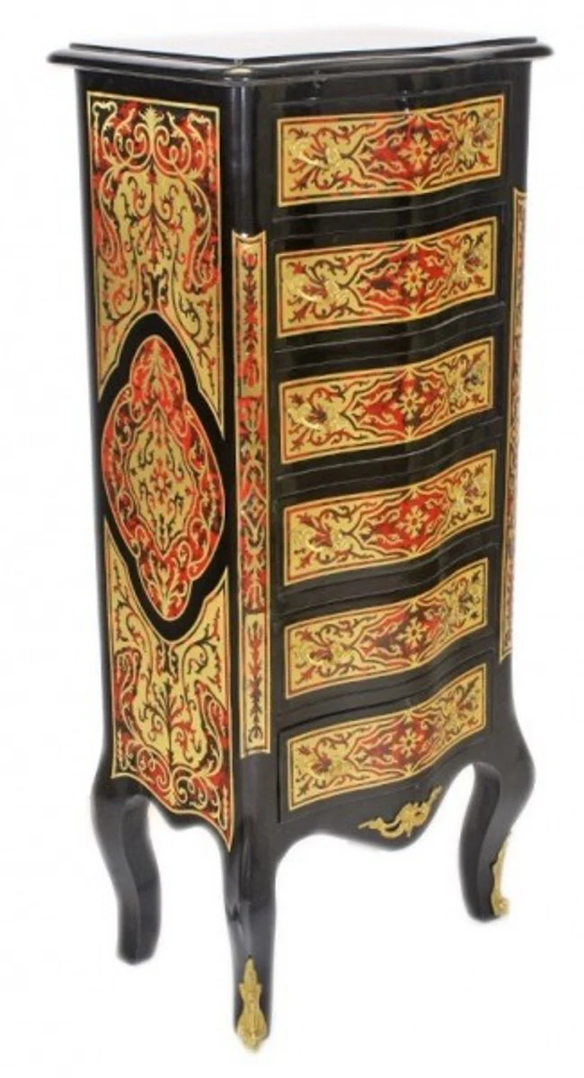 Casa Padrino Baroque Boulle Chest Black / Gold / Red with 6 drawers - Furniture cabinet sideboard