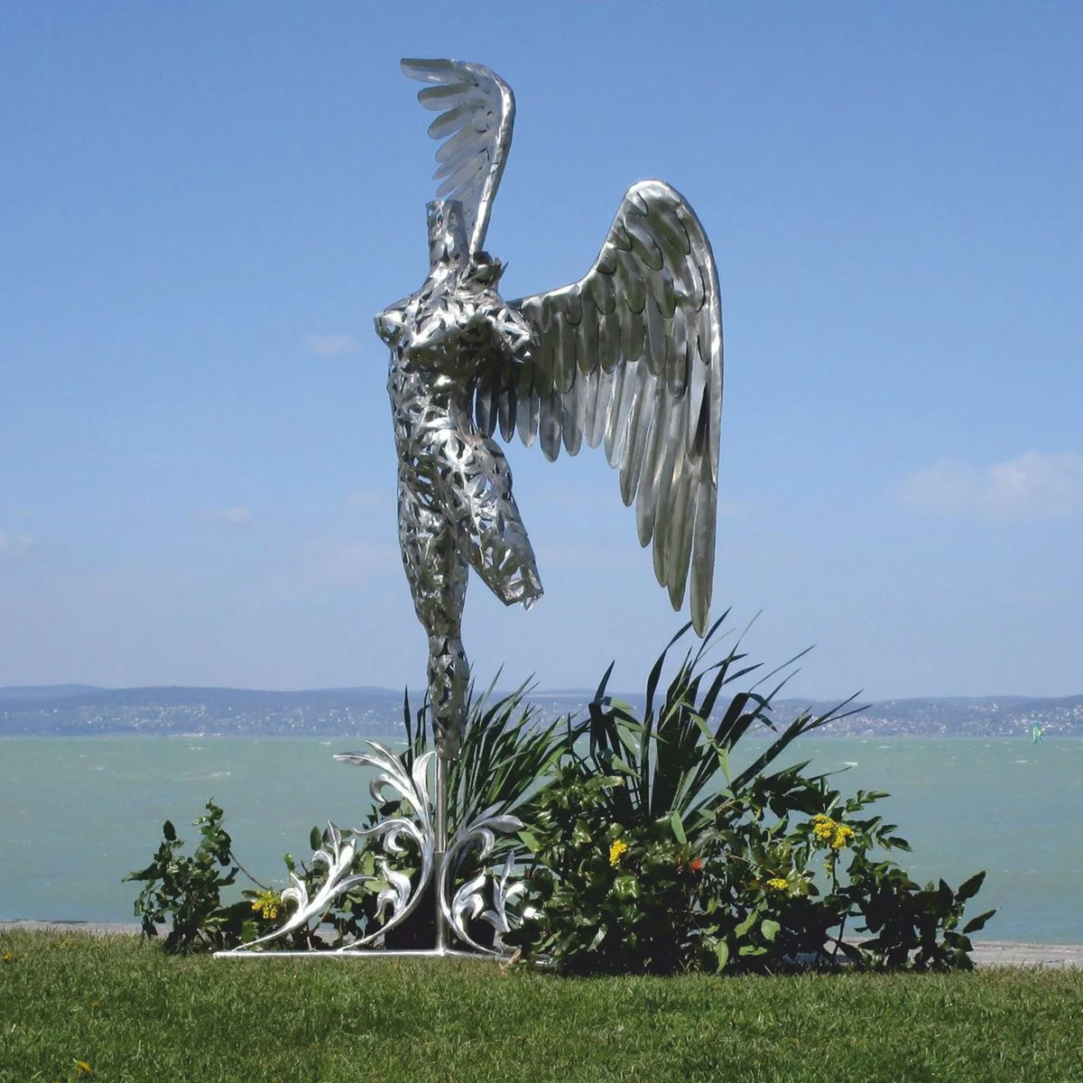 Casa Padrino escultura decorativa de lujo ¨¢ngel plata A. 230 cm - Figura gigante de jard¨ªn