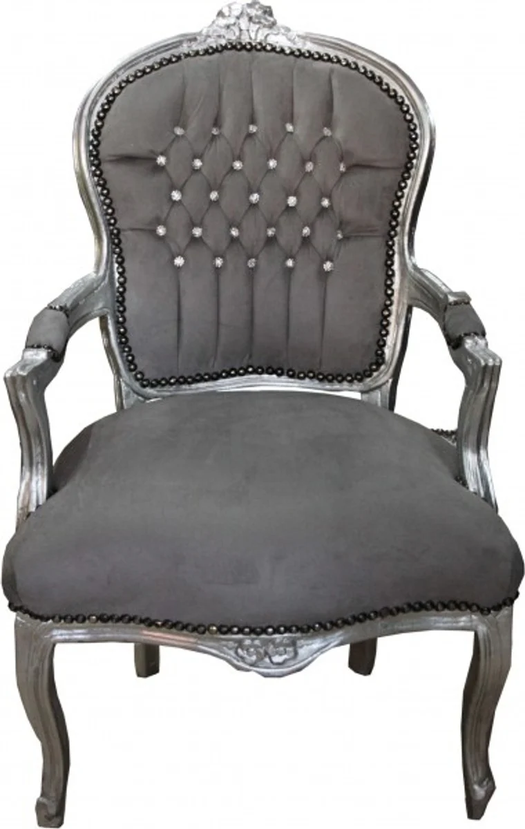 Casa Padrino barroco Sal¨®n Silla gris / plata con el bling bling de diamantes de imitaci¨®n - Muebles de estilo antiguo
