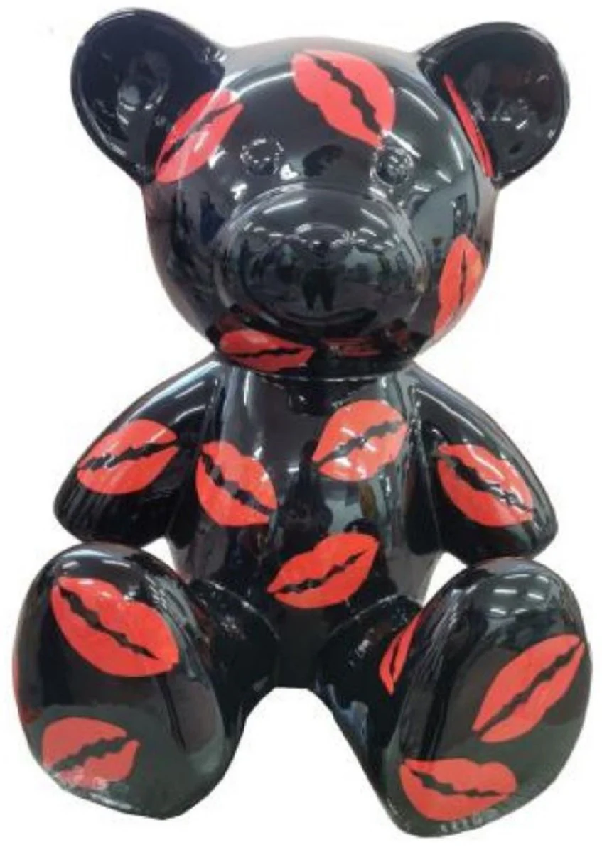 Casa Padrino figura decorativa de dise?o de lujo oso de peluche negro / rojo 33 x A. 37 cm - Figura decorativa sal¨®n - Figura decorativa de lujo - Figura decorativa de dise?o - Accesorios de lujo