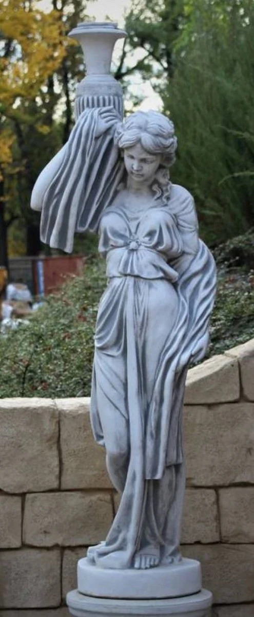 Casa Padrino Escultura de Decoración de Jardín Art Nouveau Mujer con Florero Gris A. 185 cm - Elegante Decoración de Jardín Figura - Accesorios de Decoración de Jardín Barrocos y Art Nouveau