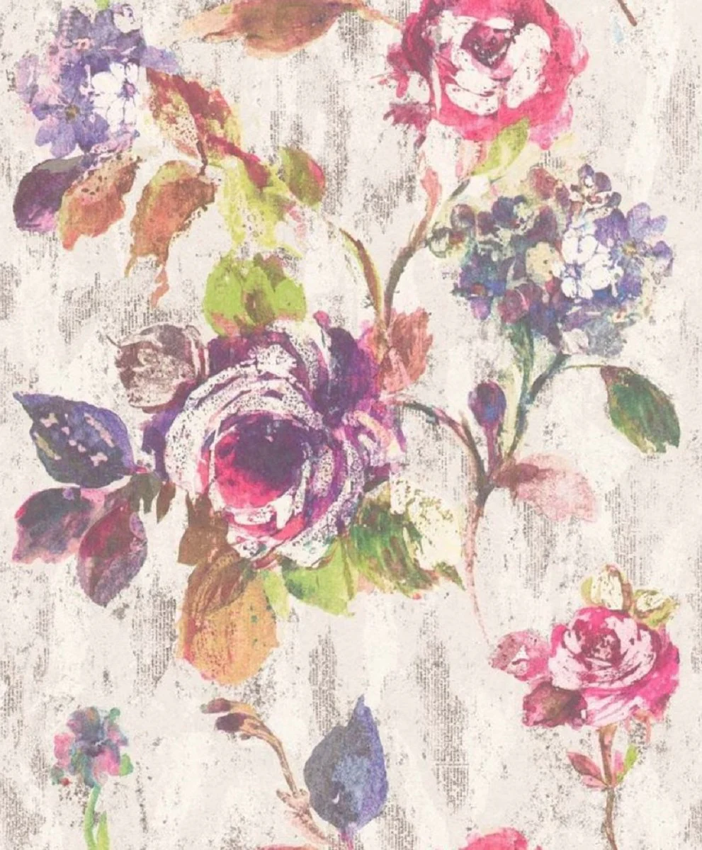 Casa Padrino papel pintado no tejido barroco gris / multicolor 10,05 x 0,53 m - Papel Pintado con Estampado de Flores - Accesorios Decorativos