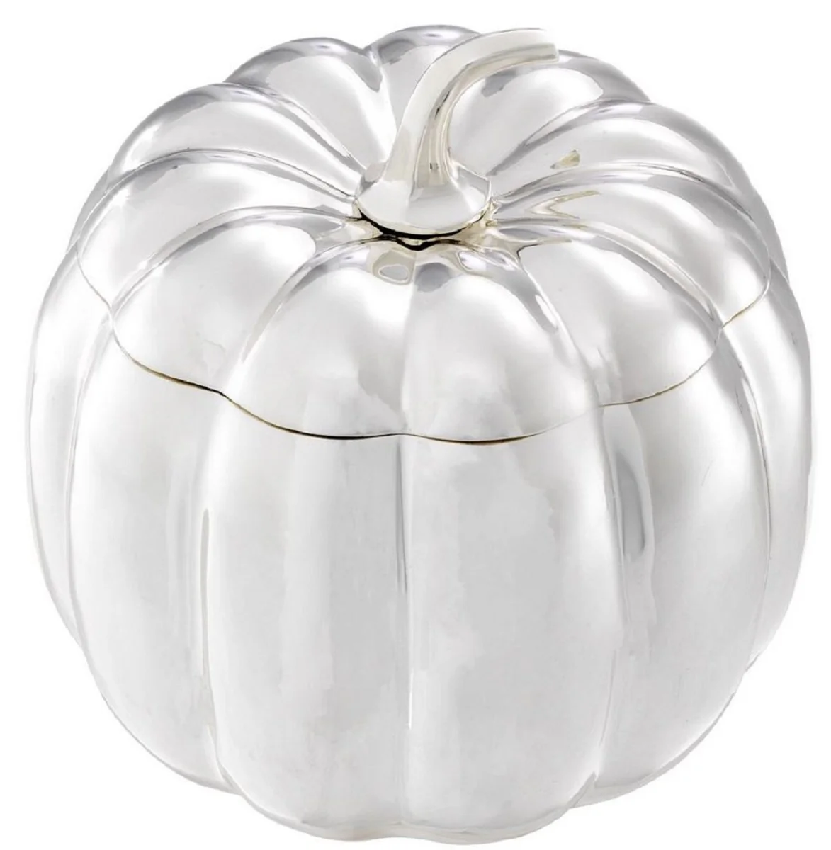 Casa Padrino caja de almacenamiento de lujo en forma de calabaza plata Ø 21,5 x A. 22 cm - Calabaza Decorativa con Tapa
