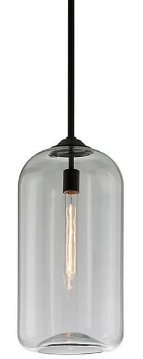 Casa Padrino lámpara colgante de lujo negro Ø 25,4 x H. 52,7 cm - Lámpara Colgante con Pantalla de Vidrio Redonda