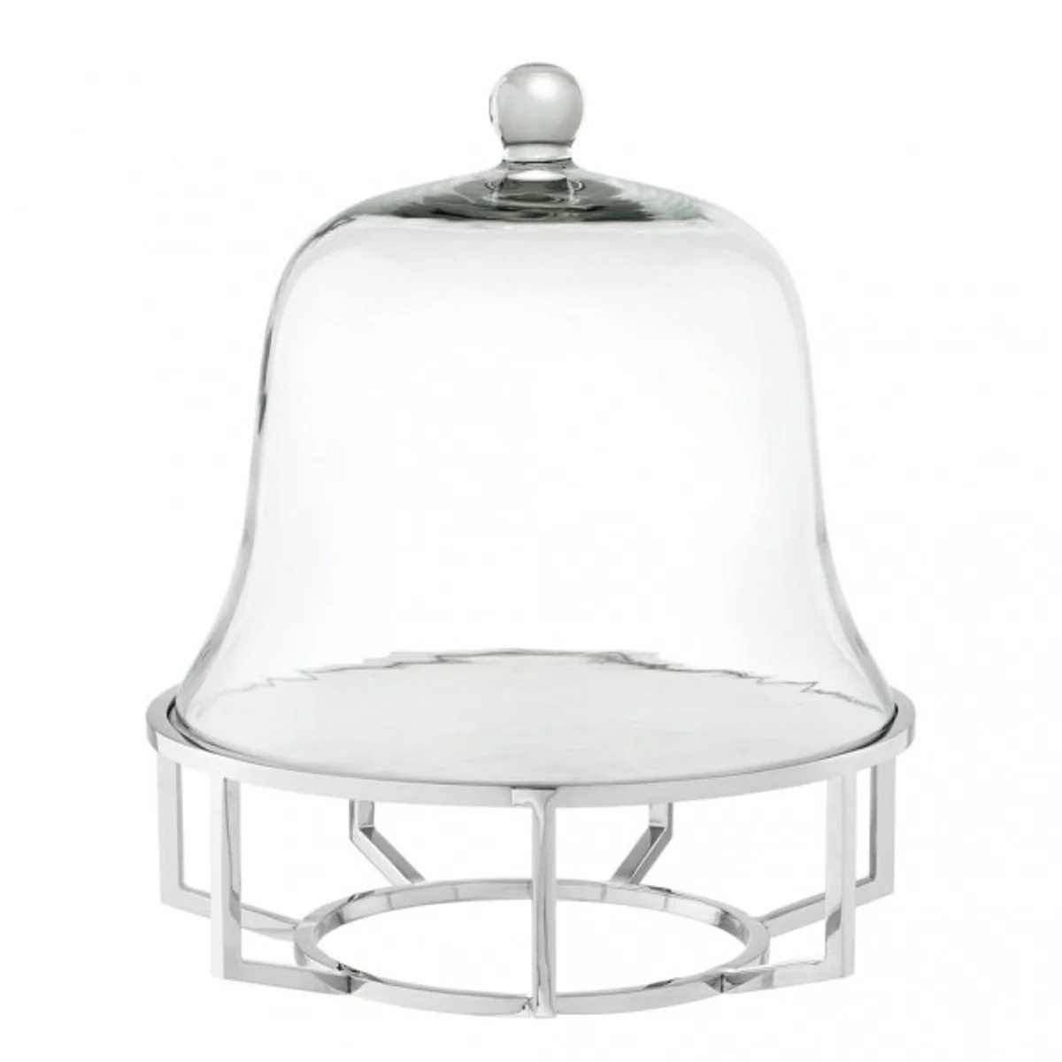 Casa Padrino Luxury Art Deco cake bell Stainless steel nickel plated with white marble and glass lid - cake stand