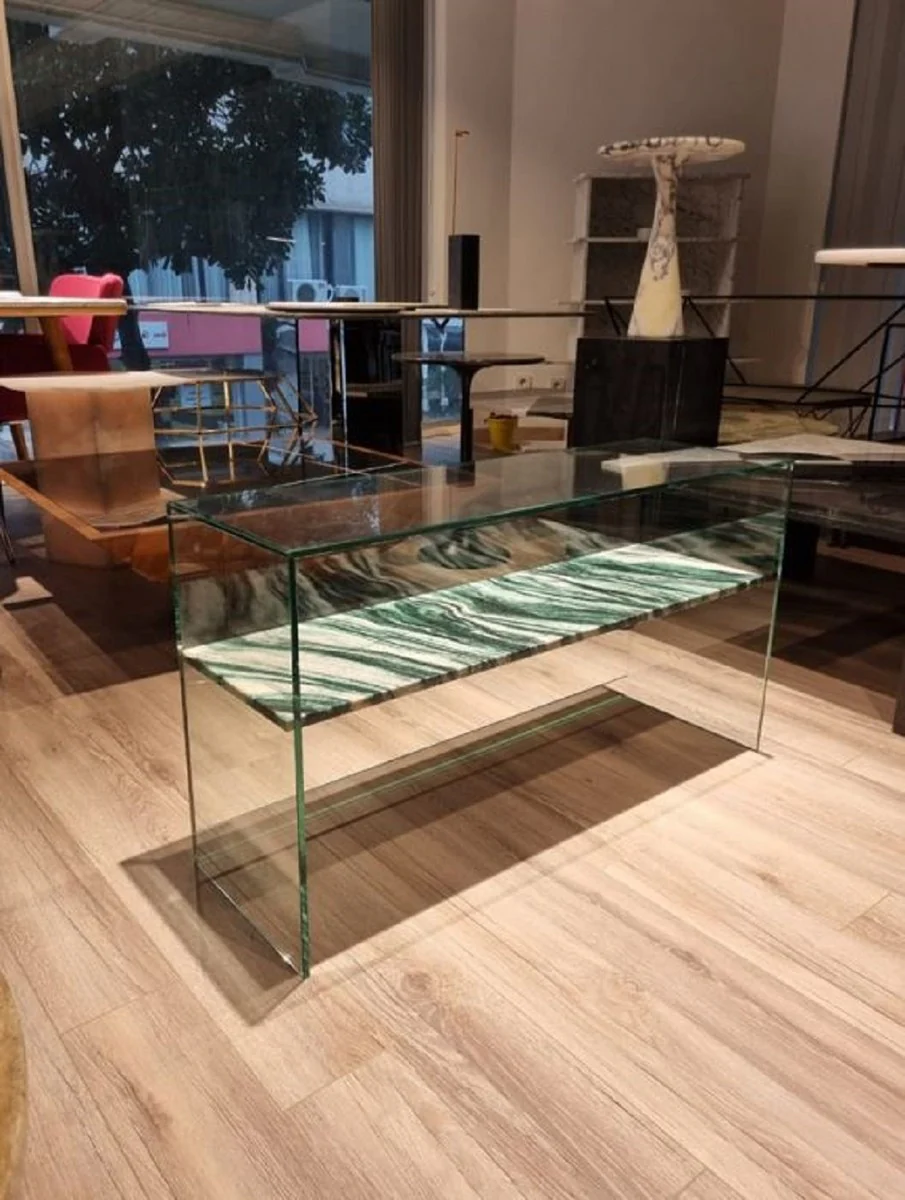 Casa Padrino consola de vidrio de lujo con estante de m¨¢rmol verde / crema blanco 90 cm
