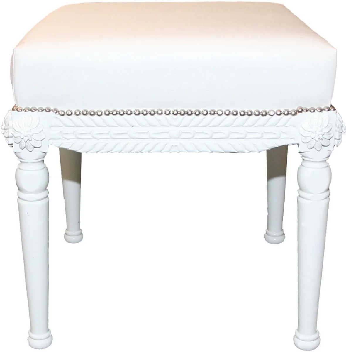 Taburete de estilo antiguo barroco Casa Padrino blanco / blanco An. 56 cm, alto 54 cm - Taburete barroco