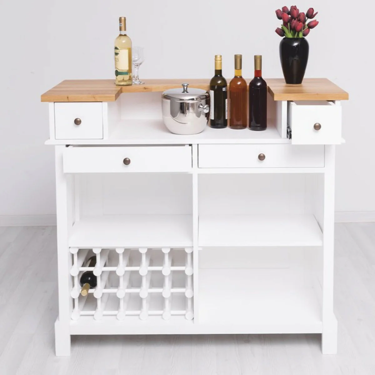 Casa Padrino barra de bar de estilo campestre blanco / natural 120 cm - Mueble bar macizo