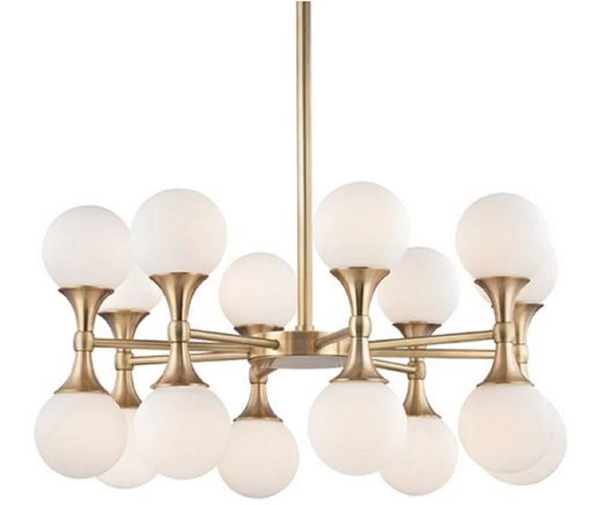 Casa Padrino Araña LED de Lujo Latón Antiguo / Blanco Ø 68,6 x H. 34,3 cm - Araña con Pantallas de Vidrio Esférico - Calidad de Lujo