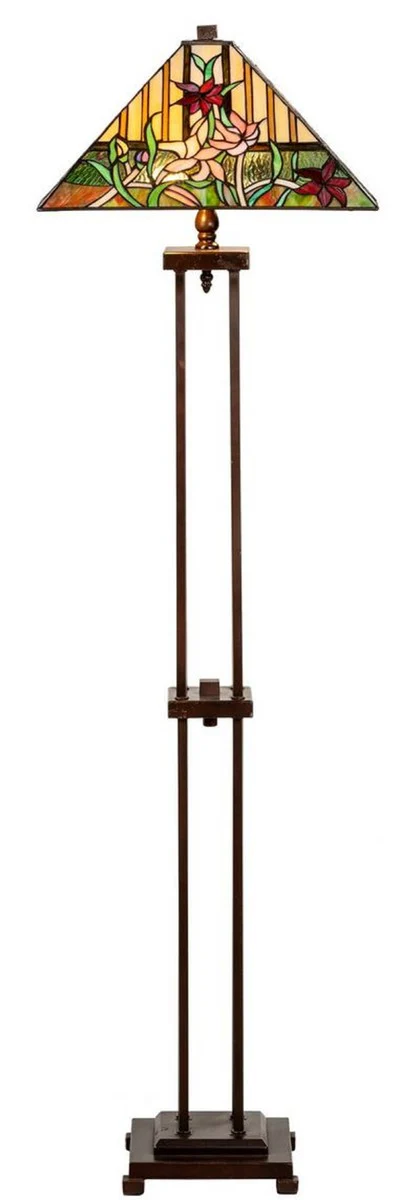 Casa Padrino Lámpara de Pie Tiffany de Lujo Marrón / Multicolor 40 x 40 x H. 145 cm - Lámpara Tiffany Hecha a Mano de 484 Partes